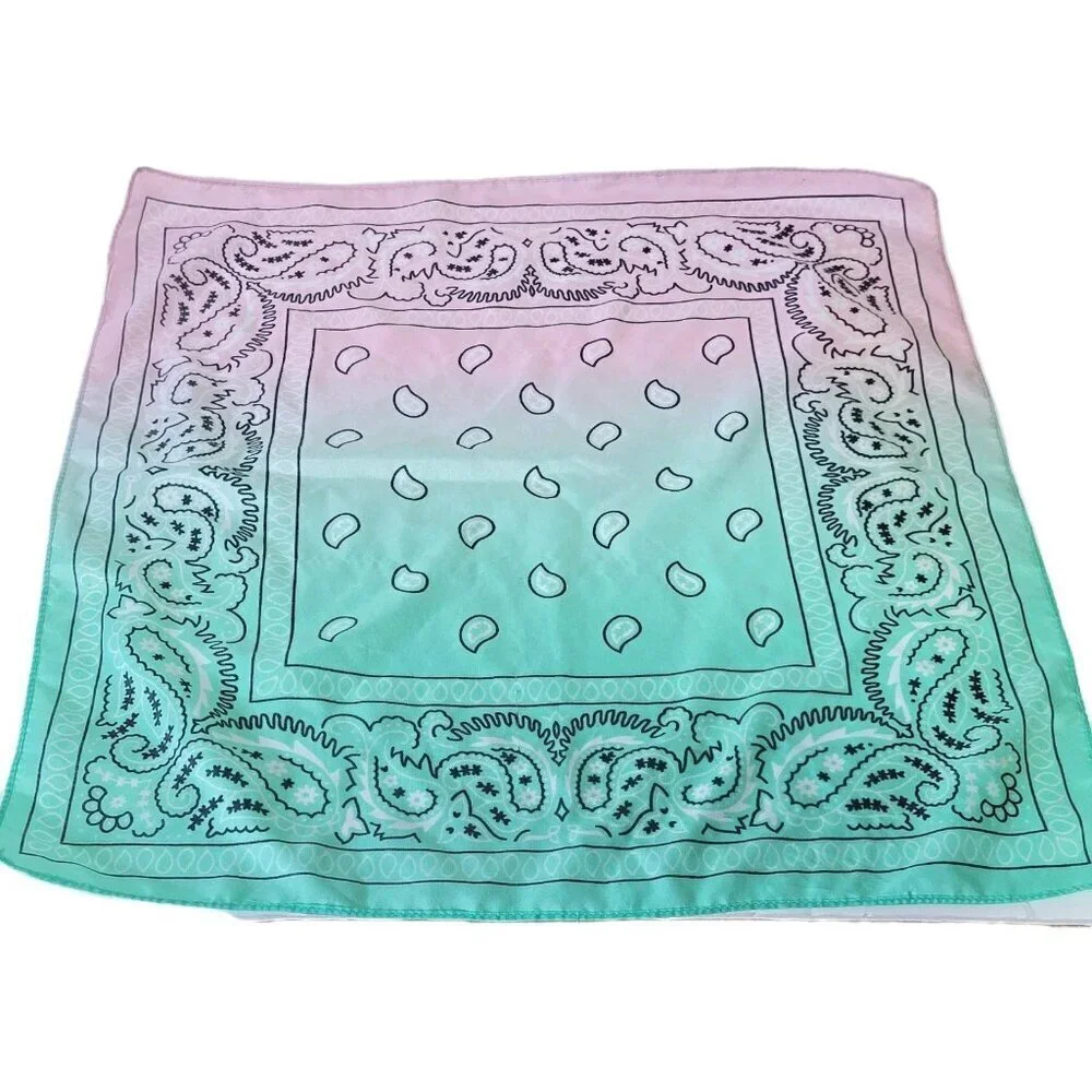 Ombre Rainbow Bandana Scarf Handkerchief Paisley Green Pink